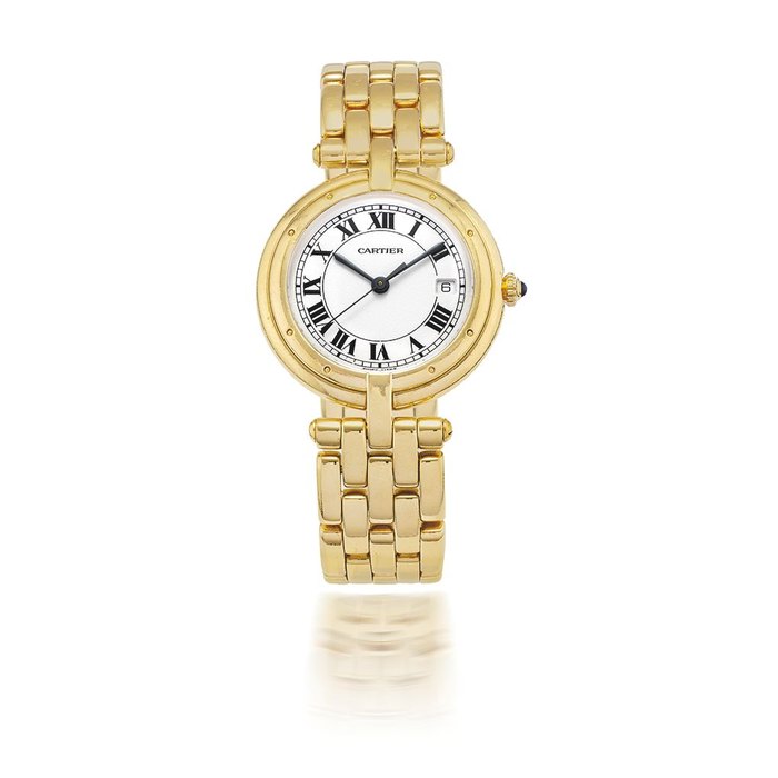 CARTIER. MONTRE DE DAME EN OR JAUNE 18K (750) AVEC DATE MOUVEMENT QUARTZ CARTIER. A LADY'S 18K GOLD QUARTZ CALENDAR BRACELET WATCH WITH CENTRE SECONDS Panthère Vendôme, Circa 1990