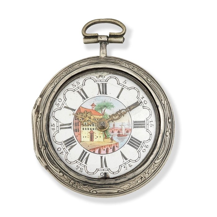 Tarts. A silver key wind pair case pocket watch with repoussé decoration Circa 1750