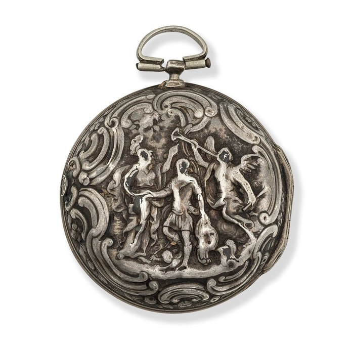 Jn Edmonds, London. A silver key wind pair case pocket watch with repoussé decoration Circa 1750