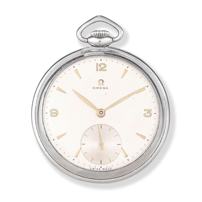 Omega. A stainless steel keyless wind pocket watch Circa 1952