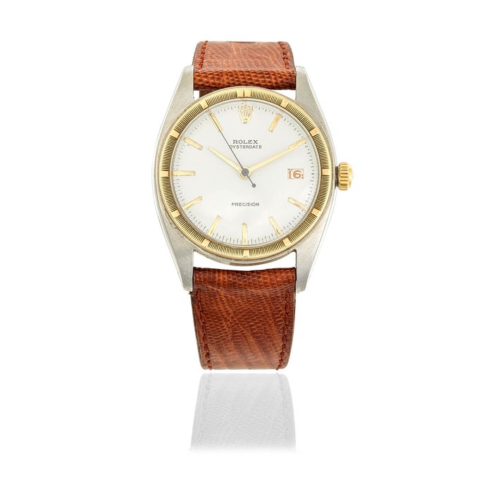 Rolex. A stainless steel and gold manual wind calendar wristwatch with roulette date wheel Oysterdate Precision, Ref: 6694, Circa 1950