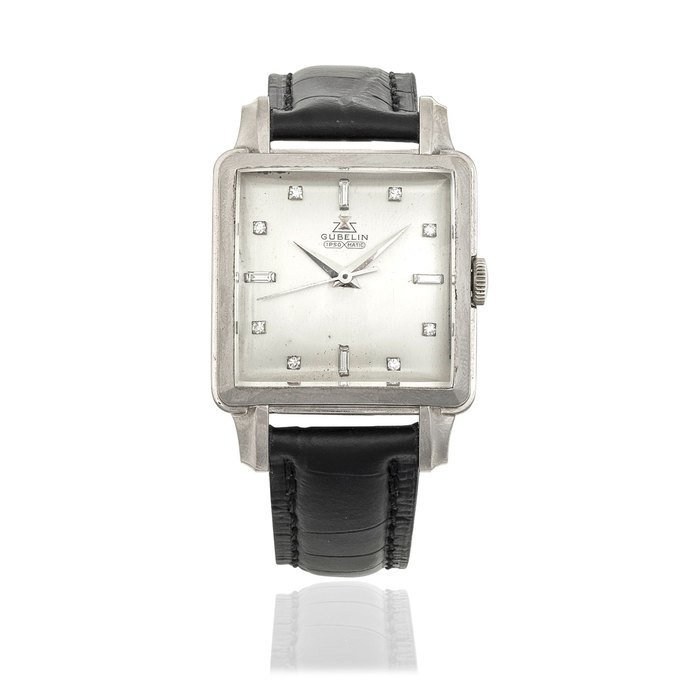 Gübelin. An 18K white gold and diamond set automatic wristwatch Ipsomatic, Circa 1960