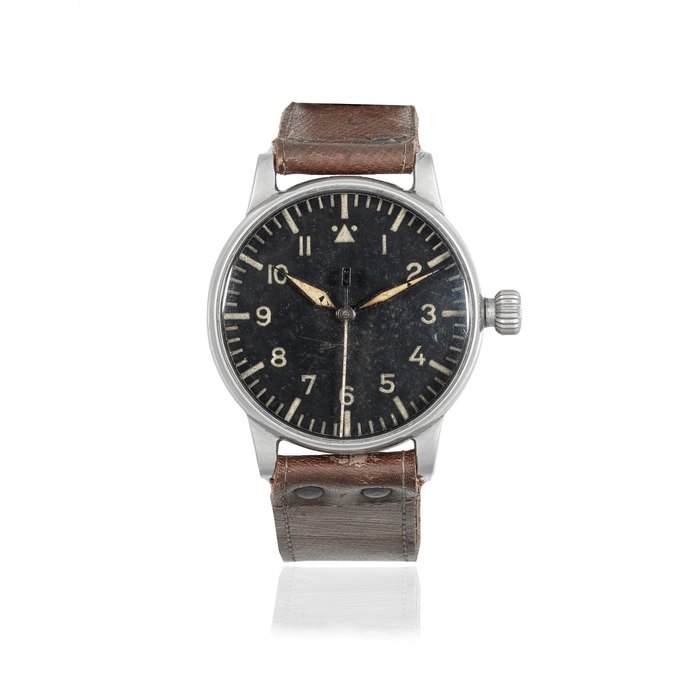 A. Lange & Söhne. An oversized German military steel manual wind observation wristwatch Circa 1942