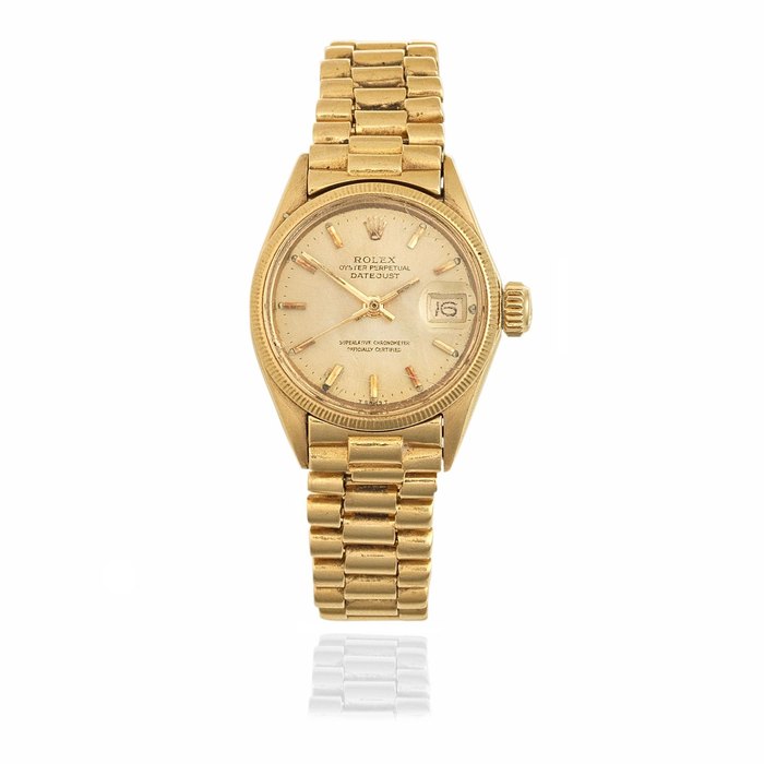 Rolex. A lady's 18K gold automatic calendar bracelet watch Datejust, Ref: 6521/6571, Circa 1970