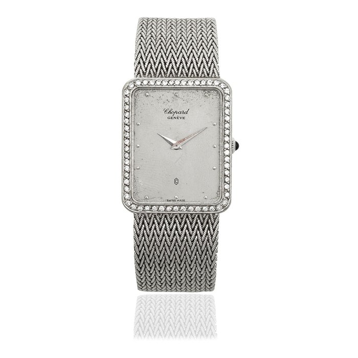 Chopard. An 18K white gold and diamond set quartz rectangular bracelet watch Ref: 2170, Circa 1980
