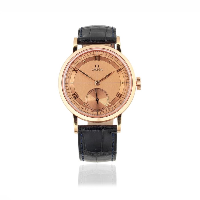 Omega. An 18K rose gold manual wind wristwatch with sector dial Ref: Limited Edition No.879/1894, Purchased 2nd May 1997