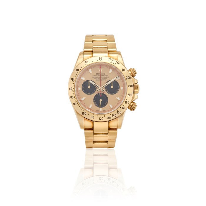 Rolex ROLEX. A FINE 18K ROSE GOLD AUTOMATIC CHRONOGRAPH BRACELET WATCH Daytona, Ref: 116528, Sold 26th August, 2008 · 116528