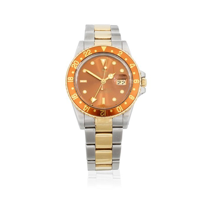 Rolex Rolex. A stainless steel and gold automatic calendar bracelet watch with dual time zone GMT Master II, Ref: 16753, Circa 1986 · 16753