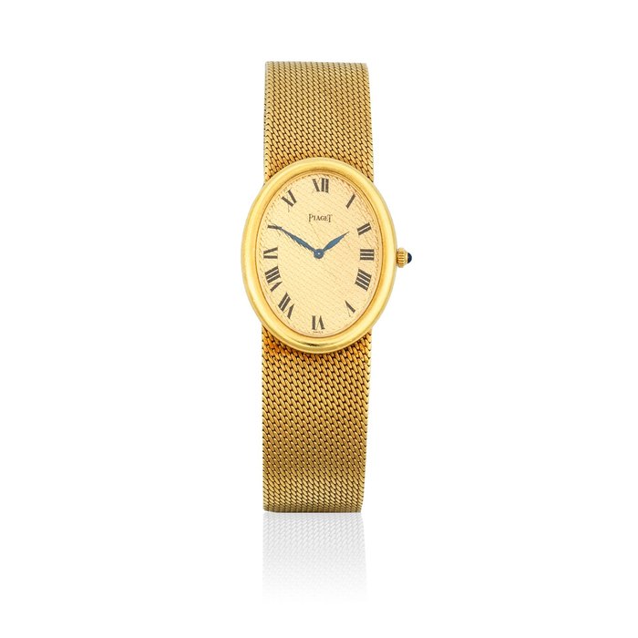 Piaget. A lady's 18K gold manual wind oval bracelet watch Ref: 9862B11, Circa 1980