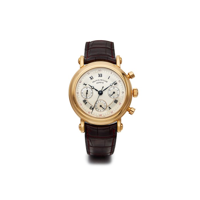 Franck Muller | Ronde Pulsations, A Rare and Early Pink Gold Double Dialed Chronograph Wristwatch with telemetre, tachymetre and pulsations scale, circa 1995