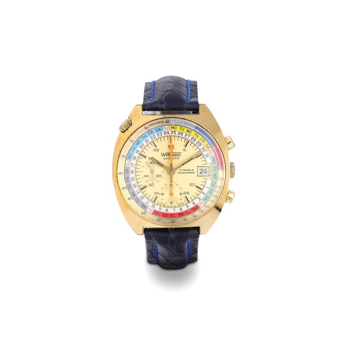 Wakmann | Regate Chronograph, A Gold Plated Stainless Steel Regatta Chronograph "Lemania" movement wristwatch with Date, circa 1970