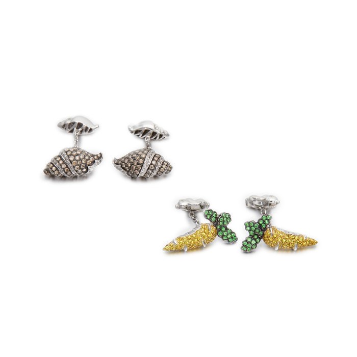  Two very attractive and amusing pairs of white gold, diamond and sapphire set cufflinks, Price & Market Data