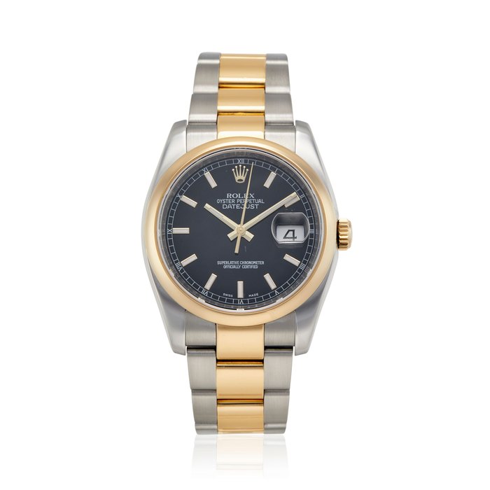 ROLEX. AN 18K GOLD AND STAINLESS STEEL AUTOMATIC CALENDAR BRACELET WATCH Datejust, Ref: 116203, Sold 8th July, 2010