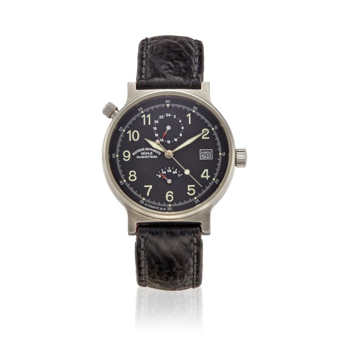 MÜHLE-GLASHÜTTE. A STAINLESS STEEL AUTOMATIC DUAL TIME CALENDAR WRISTWATCHRef: M13310, c.2000s