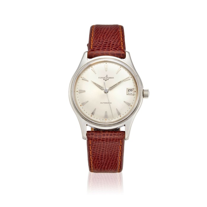 ULYSSE NARDIN. A STAINLESS STEEL AUTOMATIC CALENDAR BRACELET WATCH