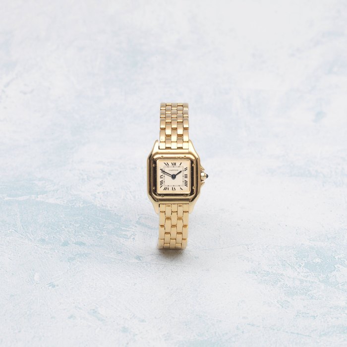 Cartier. A lady's 18K gold quartz rectangular bracelet watch Panthère, Ref: 03715, Purchased 18th January 1989