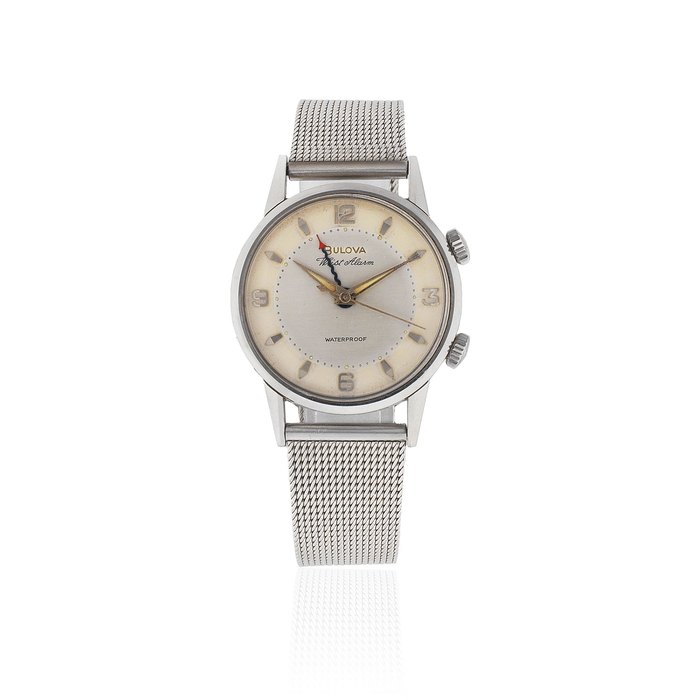 Bulova. A stainless steel manual wind alarm bracelet watch Wrist Alarm, Circa 1960