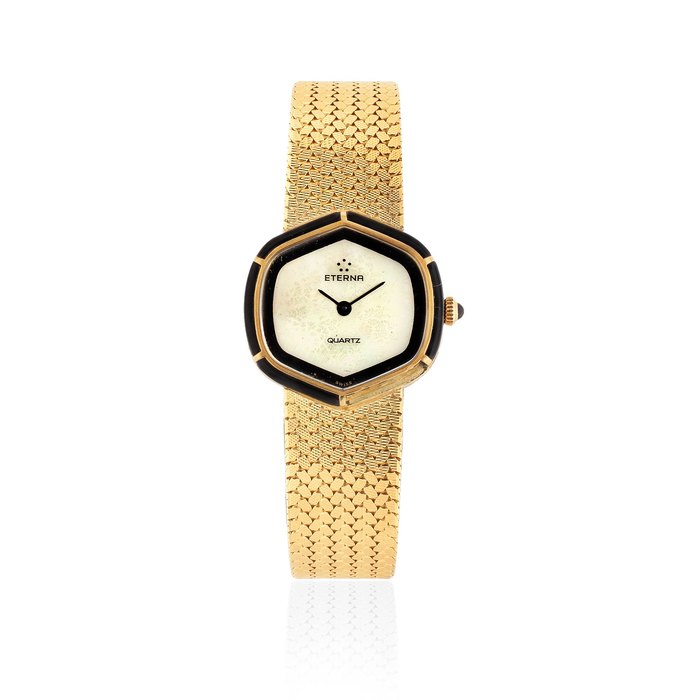 Eterna Eterna watch. A lady's 18K gold and onyx quartz bracelet watch with mother of pearl dial Circa 2000, Price & Market Data