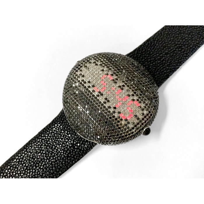 Unsigned. A Coloured Diamond Wristwatch, With one extra black strap