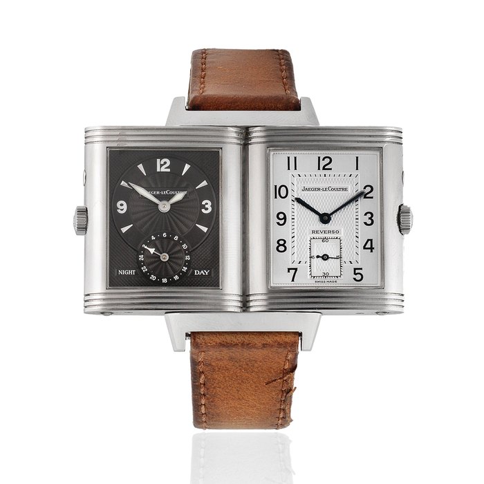Jaeger-LeCoultre. A stainless steel manual wind reversible wristwatch with 24 hour indication Reverso Night & Day, Ref: 270.840.544B, Purchased 12th February 2002