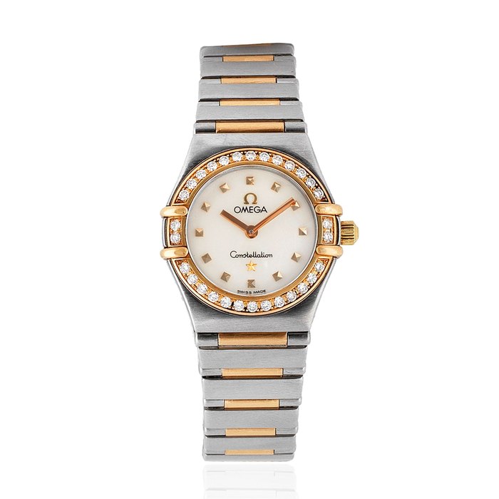 Omega. A lady's stainless steel and gold diamond set bracelet watch with mother of pearl dial Constellation 'My Choice', Ref: 895.1243, Circa 2000