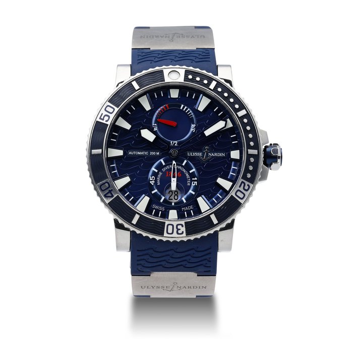Ulysse Nardin. A Steel Marine Blue Wristwatch, With certificate