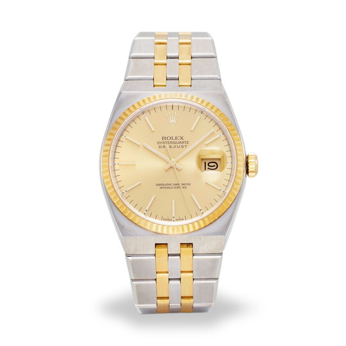 ROLEX. AN 18K YELLOW GOLD AND STEEL QUARTZ CALENDAR BRACELET WATCH Oysterquartz Datejust, Ref: 17013, c.1986