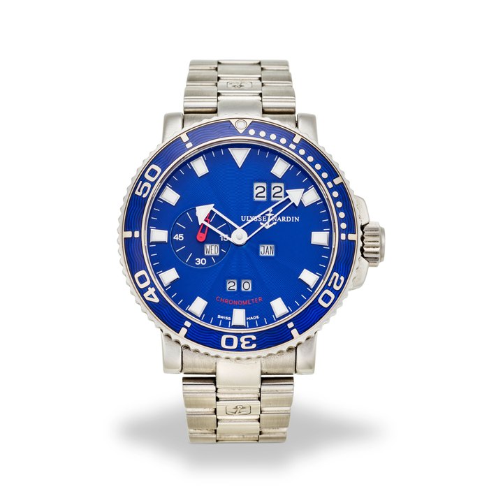 ULYSSE NARDIN. A STAINLESS STEEL LIMITED EDITION AUTOMATIC PERPETUAL CALENDAR WRISTWATCH Marine Perpetual, Ref: 333-77, c.2004
