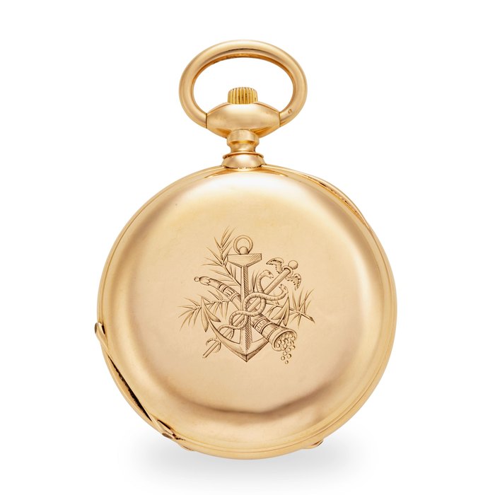 B. HAAS JEUNE, GENEVA. A RARE 18K GOLD HUNTER CASED KEYLESS LEVER WATCH WITH PATENT COVER WINDING "Remontoire Perpetuel", 1880's