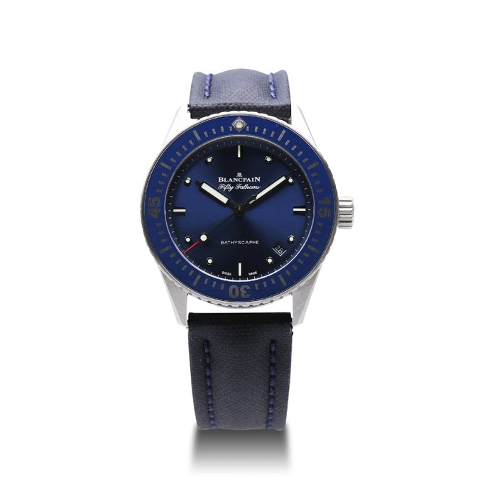 Blancpain. A Fifty Fathoms Bathyscaphe Wristwatch, No.50, With box and certificate
