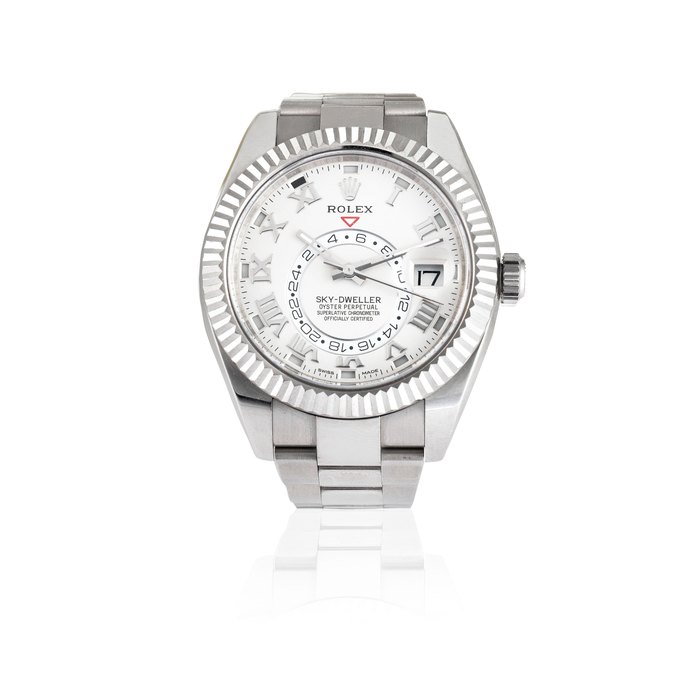 Rolex. An 18K white gold automatic calendar bracelet watch with dual time Sky-Dweller, Ref: 326939, Circa 2017