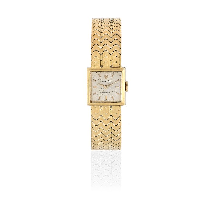 Rolex. A lady's 18K gold manual wind square form bracelet watch Precision, Ref: 2136, Circa 1960