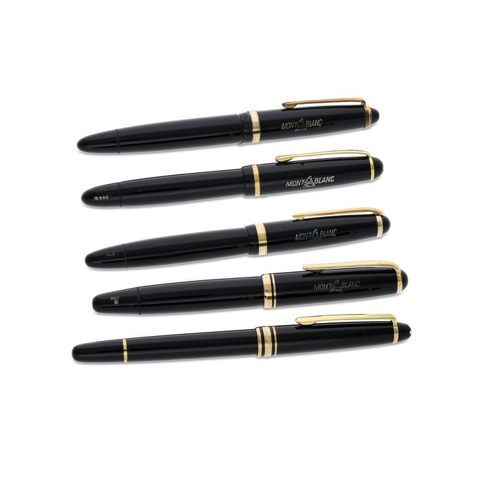 Mont Blanc. A Group of 5 Fountain Pens, A No.206 Black Button Filler Fountain Pen; A No.216 Black Button Filler Fountain Pen; A No.256 Black Piston Filler Fountain Pen; A No.344G Black Piston Fountain Pen; A No.163 Ball Point Pen with Box