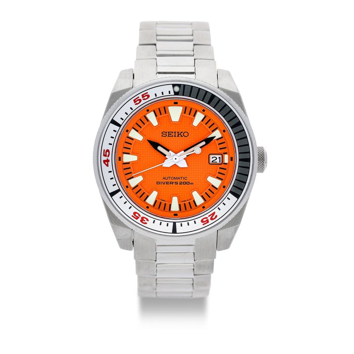 Seiko Seiko. A Stainless Steel Limited Edition Automatic Calendar Bracelet Watch, 'Orange Ninja', Ref.SNM021K1, No.216/300, With Box and Manual, Price & Market Data