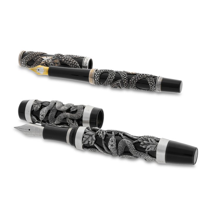 Parker & Unsigned. One Limited Edition Silver " Snake Fountain Pen", and Another Heavy "Snake" Fountain Pen