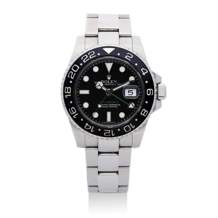 Rolex. A Steel GMT-Master II Bracelet Watch, Ref. 116710, No. Z791411, With Service Receipt, Box, Certificate, Extra Links and Tag