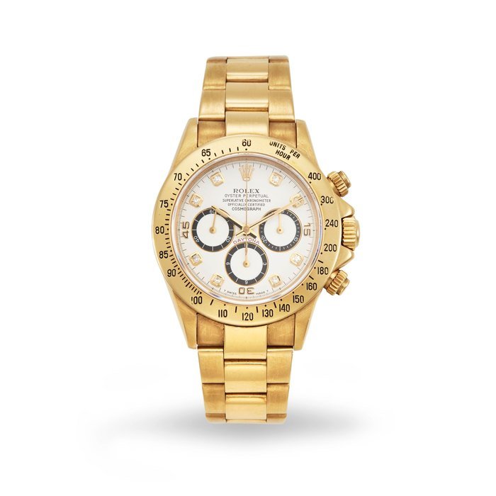Zenith Rolex. An 18K gold and diamond automatic chronograph bracelet watch Daytona 'Zenith inverted 6', Ref: 16528, c.1992 · 16528