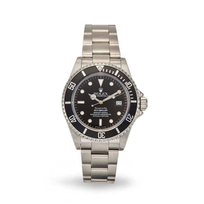 Tiffany & Co Rolex. A stainless steel automatic center seconds diver's bracelet watch with dateRetailed by Tiffany & Co., New York Sea Dweller, Ref: 16600, Circa 1993