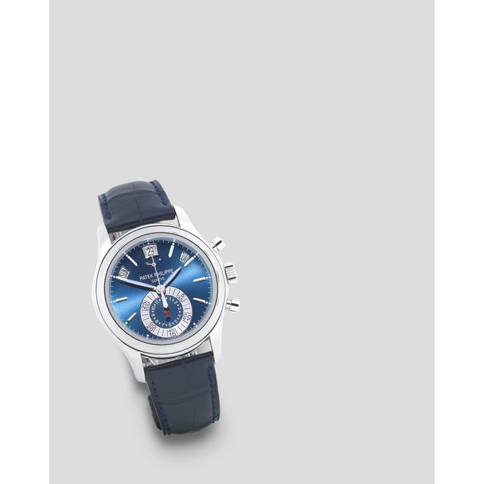 Patek Philippe. A fine platinum automatic annual calendar chronograph wristwatch with power reserve Ref: 5960P-015, Purchased 26th June 2014