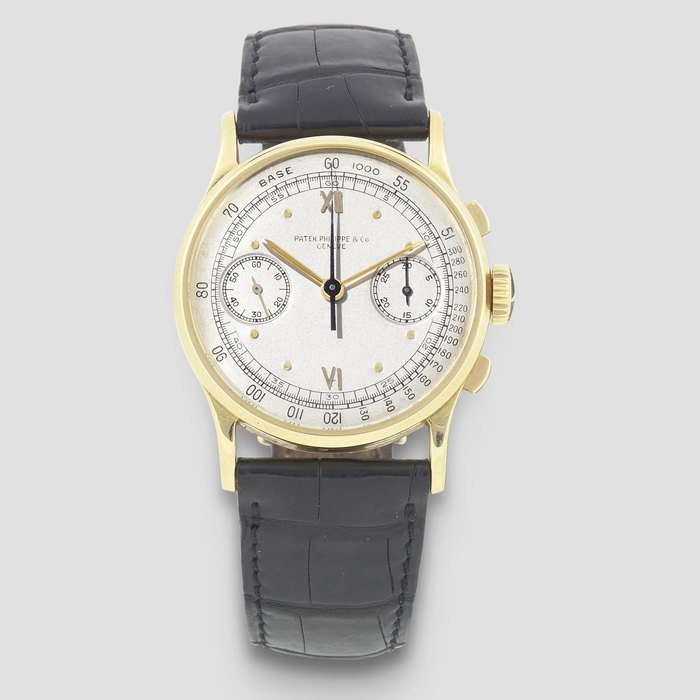Patek Philippe. A very fine 18K gold manual wind chronograph wristwatch Ref: 130, Manufactured 1939, Purchased 6th April 1940