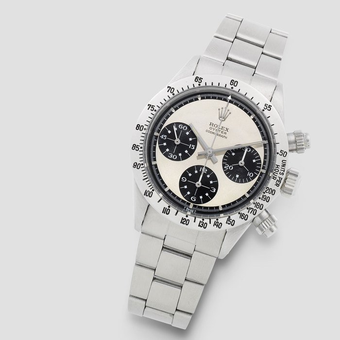 Rolex Rolex. A fine and rare stainless steel manual wind chronograph bracelet watch with Paul Newman exotic dial Cosmograph Daytona 'Paul Newman', Ref: 6265/6262, Circa 1970 · 6265/6262