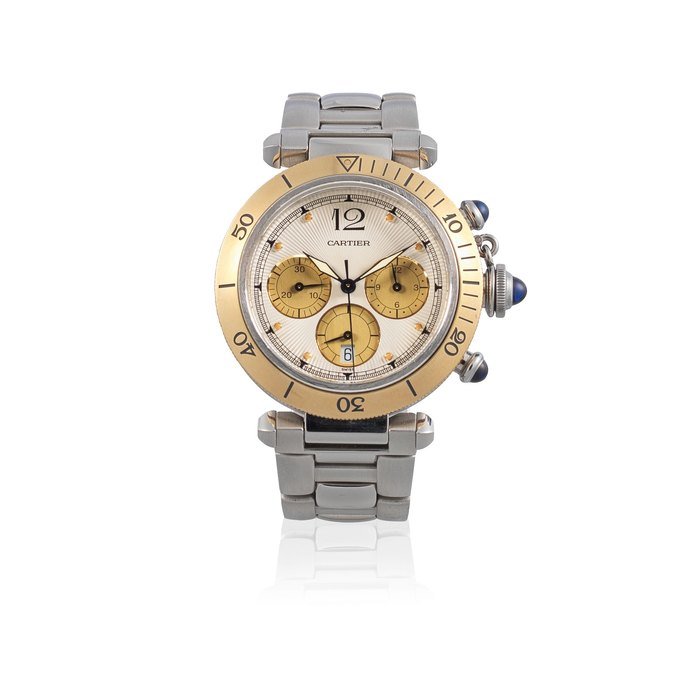 Cartier Cartier. A stainless steel and gold quartz calendar chronograph bracelet watch Pasha, Ref: 1032, Circa 2010