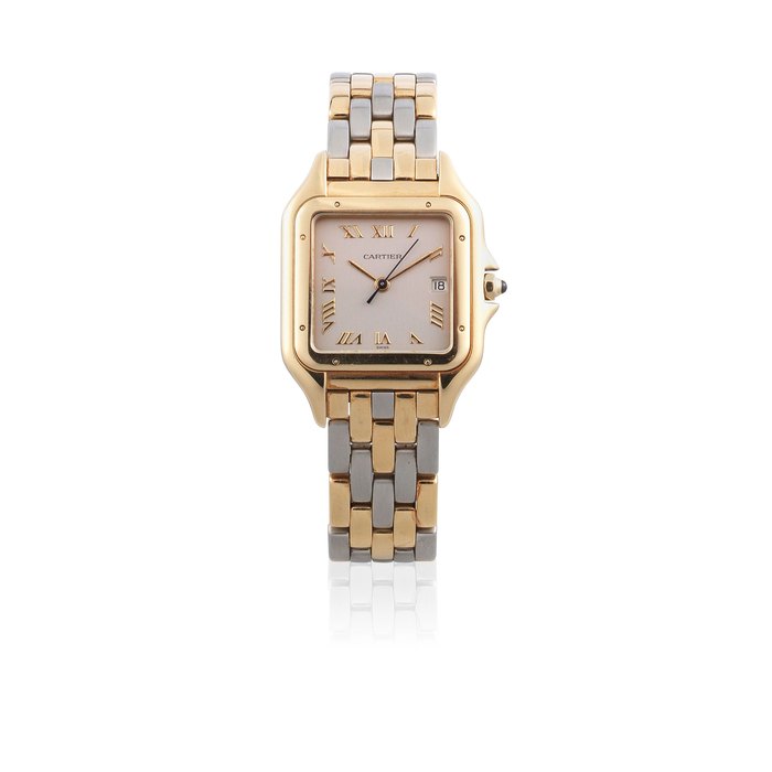 Cartier. A mid-size stainless steel and gold quartz calendar bracelet watch with centre seconds Panthère, Ref: 1060 2, Circa 1990