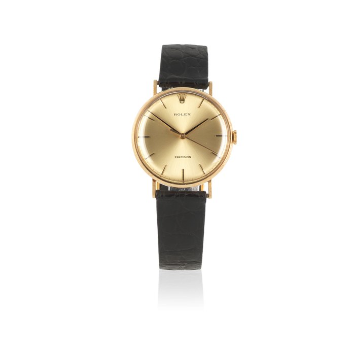 Rolex. A 9K gold manual wind wristwatch Precision, London Hallmark for 1969