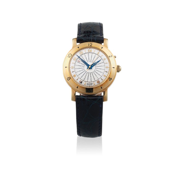 Rolex Tissot. An early 18K gold bumper automatic world time wristwatch Navigator, Ref: OR 4001, Circa 1955