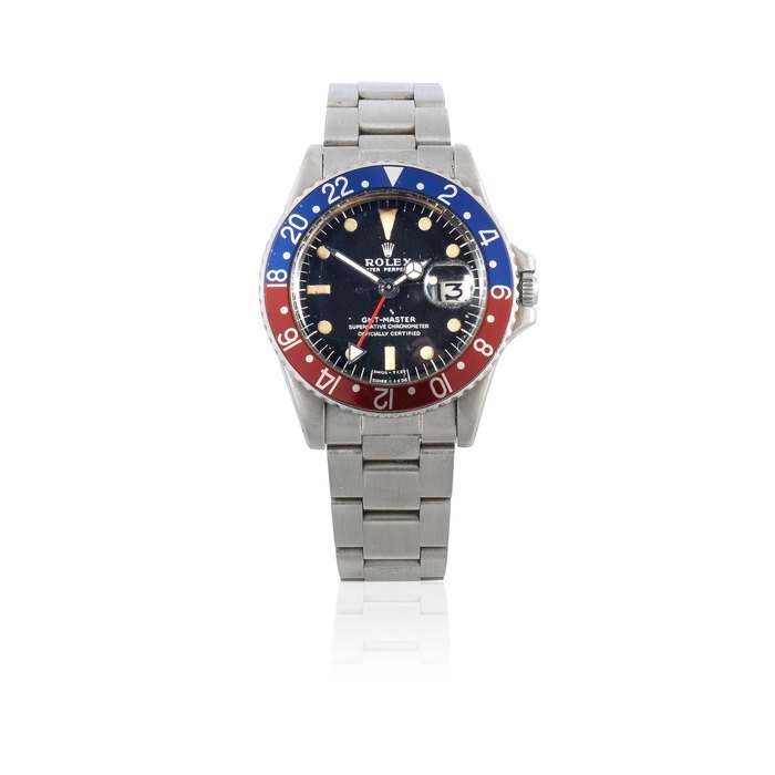 Rolex Rolex. A stainless steel automatic calendar bracelet watch with dual time zone and 'Pepsi' bezel GMT Master, Ref: 1675, Circa 1968 · 1675