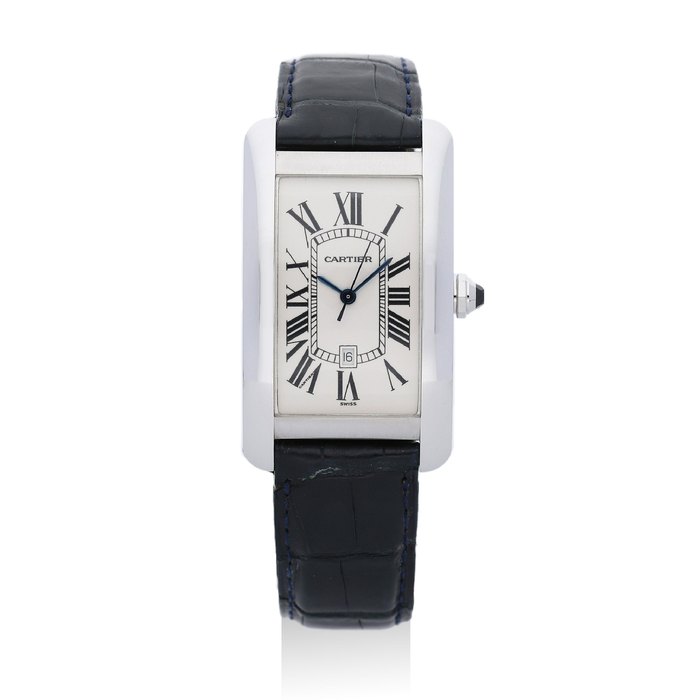 Cartier. A White Gold Tank Américaine Wristwatch