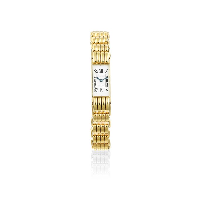 Jaeger-LeCoultre for Cartier. An 18K gold manual wind rectangular bracelet watch Tank, Circa 1945