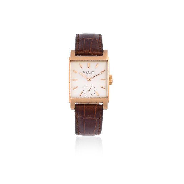 Patek Philippe. An 18K rose gold manual wind rectangular wristwatch Ref: 2476, Circa 1955