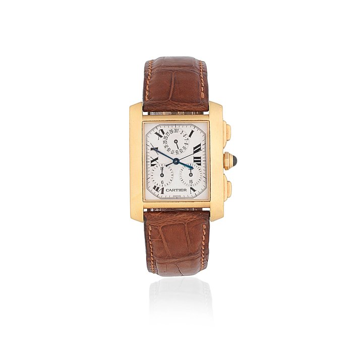 Cartier. An 18K gold quartz chronograph rectangular wristwatch Tank Française, Ref: 1830, Circa 2000